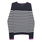 MASSIMO DUTTI Womens Navy Blue & White Striped Patterned Crew Neck Basic Knit