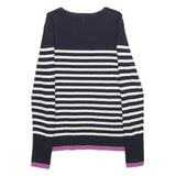 MASSIMO DUTTI Womens Navy Blue & White Striped Patterned Crew Neck Basic Knit