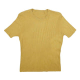 Womens Yellow Plain Jumper Crew Neck Rib Knit S Casual Knitwear Top Short Sleeve