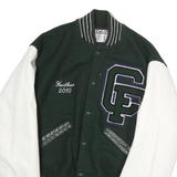 DELONG Mens Green & White Varsity Jacket S Polyester Blend Button Front