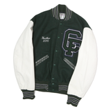 DELONG Mens Green & White Varsity Jacket S Polyester Blend Button Front