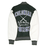 DELONG Mens Green & White Varsity Jacket S Polyester Blend Button Front