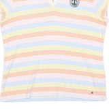 TOMMY HILFIGER Womens White & Pastel Striped Short Sleeve Polo Shirt L Cotton