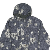 RODEO Womens Blue Floral Polyester Blend Jacket M Zip Hooded