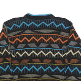 SAFE PASSAGE Womens Black Blue Orange Patterned Jumper Crew Neck M Acrylic Knit