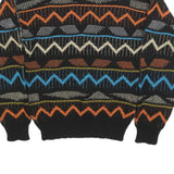 SAFE PASSAGE Womens Black Blue Orange Patterned Jumper Crew Neck M Acrylic Knit