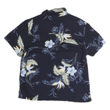 ISLAND TRADERS Womens Navy Blue Floral Rayon Shirt Short Sleeve Collar M