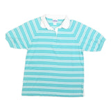 TADER BAY Womens Blue & White Striped Short Sleeve Polo Shirt M Cotton Blend