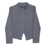 HALLHUBER Womens Blue Cotton Blend Zip Jacket S Woven Textured Pattern Tailored