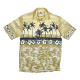 WINNIE FASHION Mens Beige & Black Hawaiian Shirt M Summer Floral Cotton