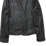 LEONARDO Womens Black Leather Button Jacket S Woven Classic Tailored