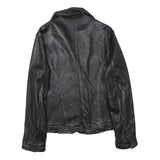 LEONARDO Womens Black Leather Button Jacket S Woven Classic Tailored