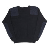 ERBEKO Mens Black Plain V-Neck Basic Knit L Cotton Jumper GSD Patch Shoulder