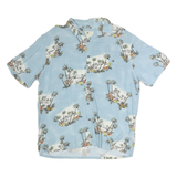 ISLAND SHORES Mens Blue Hawaiian Shirt L Cotton Tropical Palm Trees Casual