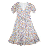 BODEN Womens White Floral Cotton Blend Fit & Flare Midi Dress UK 10 V-Neck
