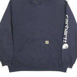 CARHARTT Mens Blue Hoodie XL Sleeve Logo Cotton Blend Pullover Casual
