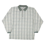 BLUE JEANS Mens White Green Checked Long Sleeve Polo Shirt M Cotton Blend