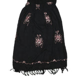 Womens Black Cotton Blend Strapless Midi Dress Butterfly Embroidered Tassel