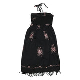 Womens Black Cotton Blend Strapless Midi Dress Butterfly Embroidered Tassel