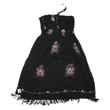 Womens Black Cotton Blend Strapless Midi Dress Butterfly Embroidered Tassel
