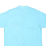 EFES Mens Blue Linen Blend Grandad Collar Shirt M Relaxed Summer Beachwear