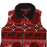 TRUE GRIT Womens Red Black & White Fleece Zip Jacket M Geometric Reindeer