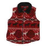 TRUE GRIT Womens Red Black & White Fleece Zip Jacket M Geometric Reindeer