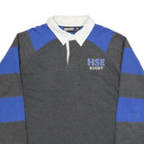 PENNANT Mens Grey & Blue Rugby Long Sleeve Plain XL Cotton Blend Polo Shirt