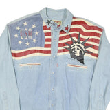 SHOOTER Mens Blue & Red Patriotic Denim Shirt M Button Front Statue Of Liberty