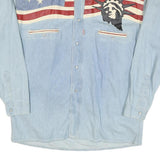 SHOOTER Mens Blue & Red Patriotic Denim Shirt M Button Front Statue Of Liberty