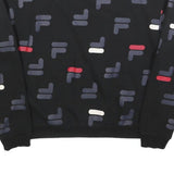 FILA Womens Black Crew Neck M Cotton Blend Sweatshirt All Over Logo Print