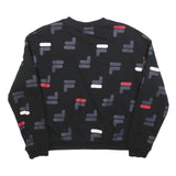 FILA Womens Black Crew Neck M Cotton Blend Sweatshirt All Over Logo Print