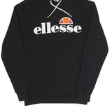 ELLESSE Womens Black Hoodie UK 10 Cotton Blend Pullover Hooded Sweatshirt