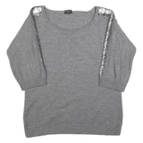 PAUL & SHARK Womens Grey Wool Plain Jumper Scoop Neck Basic Knit XL Sequined