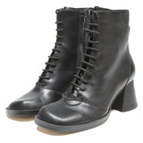 CHARLES & KEITH Womens Lace-Up Ankle Boots Black Leather UK 3 Stylish