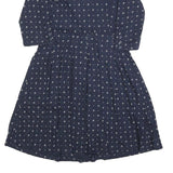 FAT FACE Womens Navy Blue Cotton Blend Day Dress Polka Dot 3/4 Sleeve UK 12