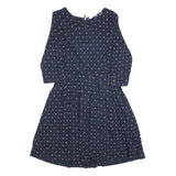 FAT FACE Womens Navy Blue Cotton Blend Day Dress Polka Dot 3/4 Sleeve UK 12