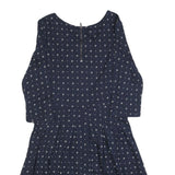 FAT FACE Womens Navy Blue Cotton Blend Day Dress Polka Dot 3/4 Sleeve UK 12