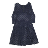 FAT FACE Womens Navy Blue Cotton Blend Day Dress Polka Dot 3/4 Sleeve UK 12