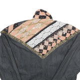 Womens Black Patchwork Button Jacket One Size Woven Patchwork Design