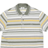 LACOSTE Mens White Green & Yellow Striped Short Sleeve Polo Shirt S Cotton Blend