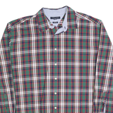 TOMMY HILFIGER Mens Green & Red Check Shirt 2XL Classic Button-Down Cotton Blend