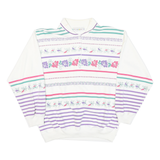 BELVEDERE Womens White & Purple Floral Stripe Collared S Vintage Sweatshirt
