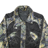 Womens Black Satin Printed Zip Jacket M Satin Pattern Unique Design