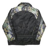 Womens Black Satin Printed Zip Jacket M Satin Pattern Unique Design