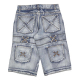 K&M Mens Blue Denim Casual Shorts S W30 Distressed Patchwork Pocket Design