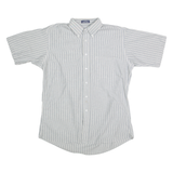 Mens Blue & White Striped Cotton Blend Shirt L Button Down Casual Summer