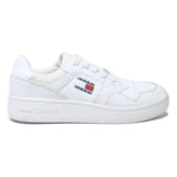 TOMMY HILFIGER Leather Womens White Low Top Trainers UK 6.5 Classic Logo Casual
