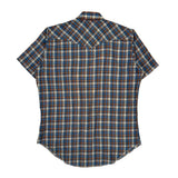 Made In USA Cowboy Cut Wrangler Checked Short Sleeve Shirt - Large Blue Cotton