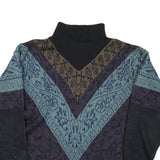 NILS Womens Black Blue Brown Patterned Wool Jumper Roll Neck Chunky Knit M
